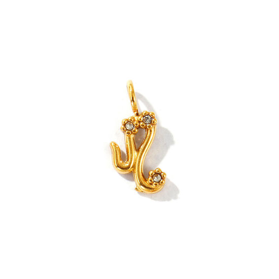 Immagine di 2 Pz Placcatura Sottovuoto PVD Ecologica 304 Acciaio Inossidabile Ciondoli Placcato Oro 18K Costellazione Leone Micro Spianare Trasparente Strass 13mm x 6mm