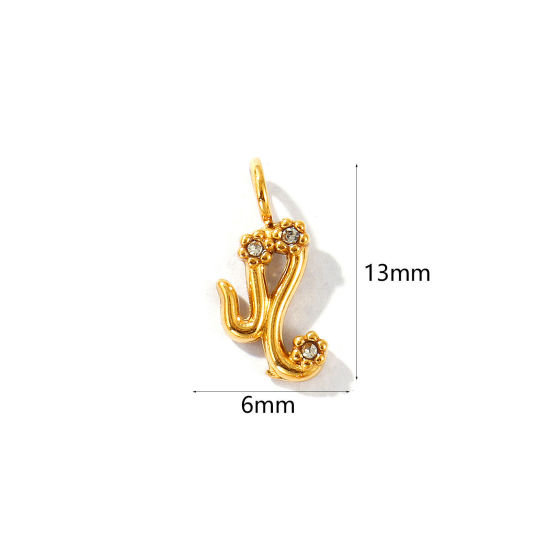 Immagine di 2 Pz Placcatura Sottovuoto PVD Ecologica 304 Acciaio Inossidabile Ciondoli Placcato Oro 18K Costellazione Leone Micro Spianare Trasparente Strass 13mm x 6mm