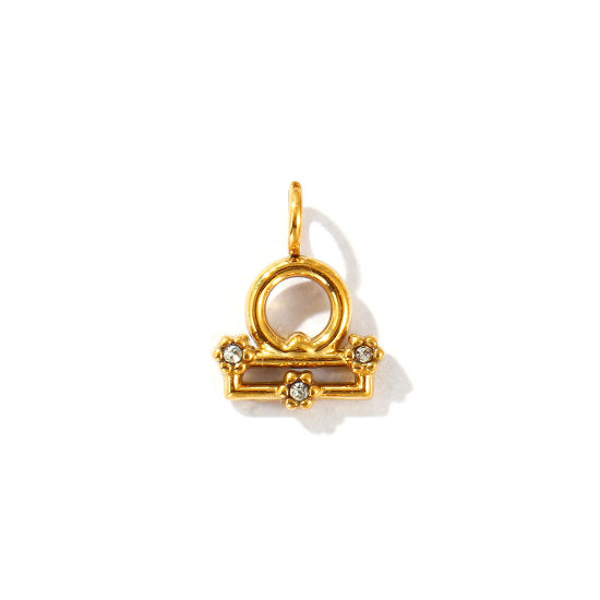 Immagine di 2 Pz Placcatura Sottovuoto PVD Ecologica 304 Acciaio Inossidabile Ciondoli Placcato Oro 18K Costellazione Libra Micro Spianare Trasparente Strass 12mm x 9mm