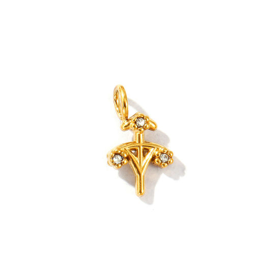 Immagine di 2 Pz Placcatura Sottovuoto PVD Ecologica 304 Acciaio Inossidabile Ciondoli Placcato Oro 18K Costellazione Sagittario Micro Spianare Trasparente Strass 12mm x 7mm