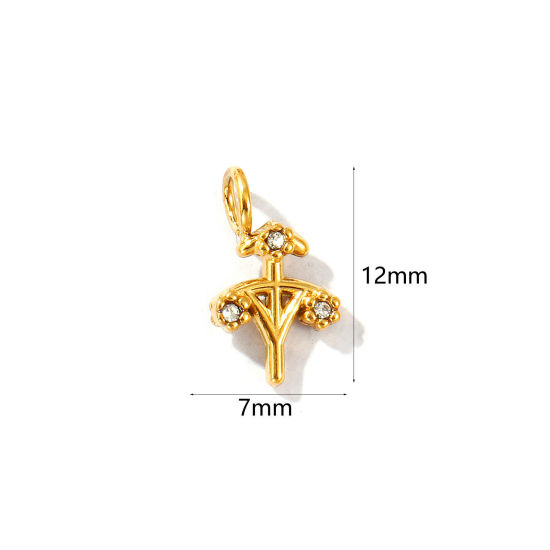 Immagine di 2 Pz Placcatura Sottovuoto PVD Ecologica 304 Acciaio Inossidabile Ciondoli Placcato Oro 18K Costellazione Sagittario Micro Spianare Trasparente Strass 12mm x 7mm