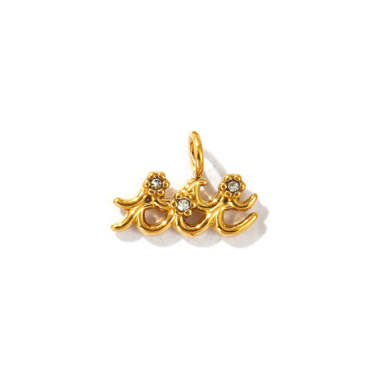 Immagine di 2 Pz Placcatura Sottovuoto PVD Ecologica 304 Acciaio Inossidabile Ciondoli Placcato Oro 18K Costellazione Acquario Micro Spianare Trasparente Strass 12mm x 9mm