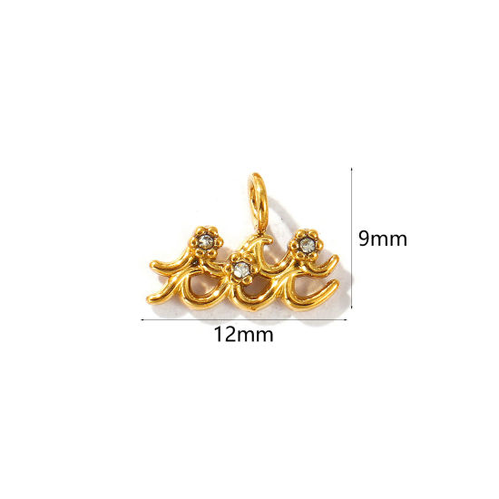 Immagine di 2 Pz Placcatura Sottovuoto PVD Ecologica 304 Acciaio Inossidabile Ciondoli Placcato Oro 18K Costellazione Acquario Micro Spianare Trasparente Strass 12mm x 9mm