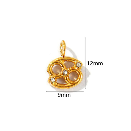Immagine di 2 Pz Placcatura Sottovuoto PVD Ecologica 304 Acciaio Inossidabile Ciondoli Placcato Oro 18K Costellazione Cancro Micro Spianare Trasparente Strass 12mm x 9mm