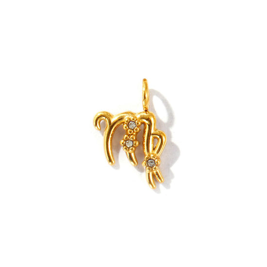 Immagine di 2 Pz Placcatura Sottovuoto PVD Ecologica 304 Acciaio Inossidabile Ciondoli Placcato Oro 18K Costellazione Vergine Micro Spianare Trasparente Strass 13mm x 9mm