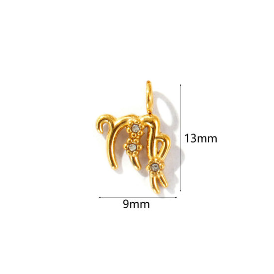 Immagine di 2 Pz Placcatura Sottovuoto PVD Ecologica 304 Acciaio Inossidabile Ciondoli Placcato Oro 18K Costellazione Vergine Micro Spianare Trasparente Strass 13mm x 9mm