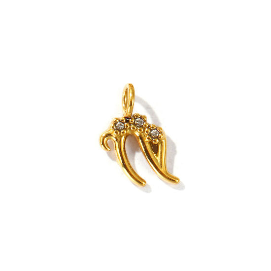 Immagine di 2 Pz Placcatura Sottovuoto PVD Ecologica 304 Acciaio Inossidabile Ciondoli Placcato Oro 18K Costellazione Capricorno Micro Spianare Trasparente Strass 11.5mm x 9mm