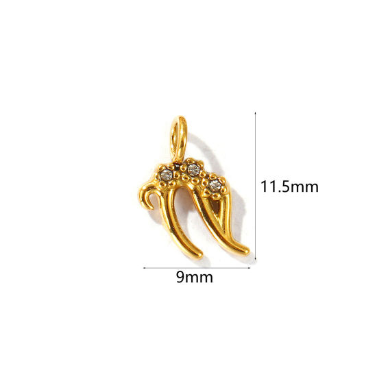 Immagine di 2 Pz Placcatura Sottovuoto PVD Ecologica 304 Acciaio Inossidabile Ciondoli Placcato Oro 18K Costellazione Capricorno Micro Spianare Trasparente Strass 11.5mm x 9mm