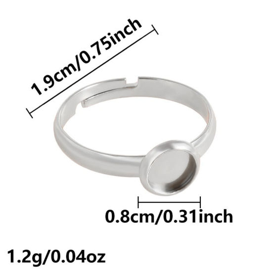 Image de 5 Pcs Bagues Ouvert Ajoustable en 304 Acier Inoxydable Respectueux de la Nature Argent Mat Cabochon Rapportable (Convenable à 8mm Dia) 17mm (Taille d'US 6.5)