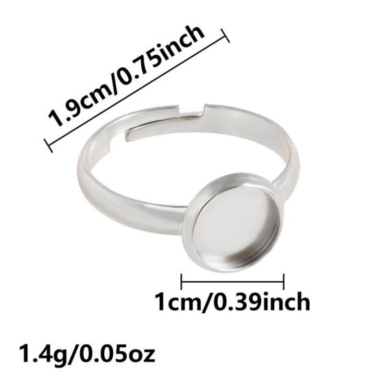Image de 5 Pcs Bagues Ouvert Ajoustable en 304 Acier Inoxydable Respectueux de la Nature Argent Mat Cabochon Rapportable (Convenable à 10mm Dia) 17mm (Taille d'US 6.5)