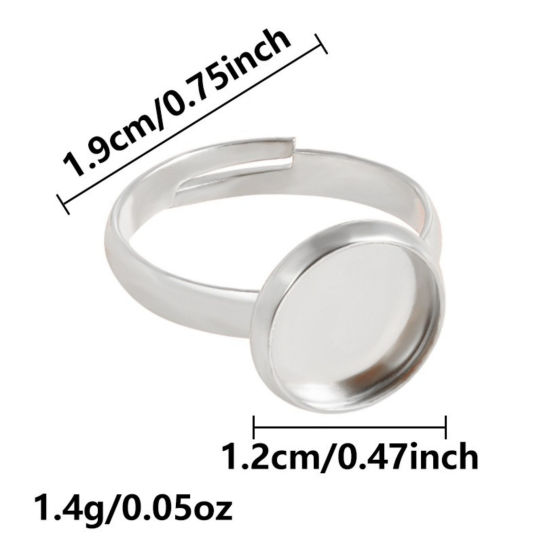 Image de 5 Pcs Bagues Ouvert Ajoustable en 304 Acier Inoxydable Respectueux de la Nature Argent Mat Cabochon Rapportable (Convenable à 12mm Dia) 17mm (Taille d'US 6.5)