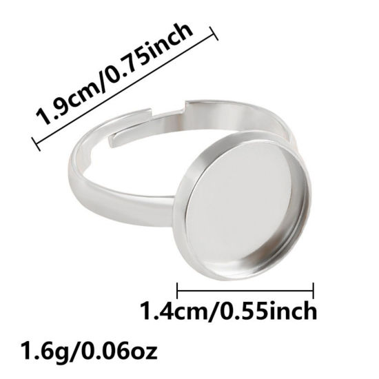 Image de 5 Pcs Bagues Ouvert Ajoustable en 304 Acier Inoxydable Respectueux de la Nature Argent Mat Cabochon Rapportable (Convenable à 14mm Dia) 17mm (Taille d'US 6.5)