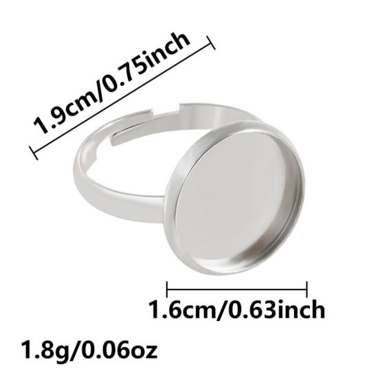 Image de 5 Pcs Bagues Ouvert Ajoustable en 304 Acier Inoxydable Respectueux de la Nature Argent Mat Cabochon Rapportable (Convenable à 16mm Dia) 17mm (Taille d'US 6.5)