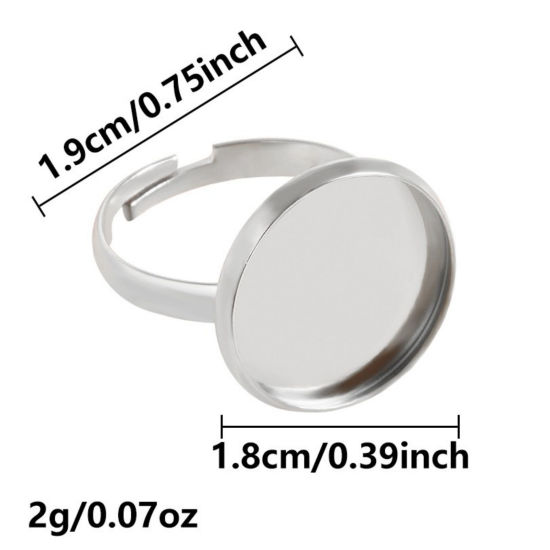 Image de 5 Pcs Bagues Ouvert Ajoustable en 304 Acier Inoxydable Respectueux de la Nature Argent Mat Cabochon Rapportable (Convenable à 18mm Dia) 17mm (Taille d'US 6.5)