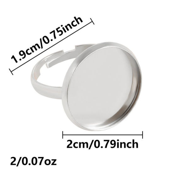 Image de 5 Pcs Bagues Ouvert Ajoustable en 304 Acier Inoxydable Respectueux de la Nature Argent Mat Cabochon Rapportable (Convenable à 20mm Dia) 17mm (Taille d'US 6.5)