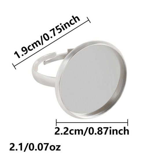 Image de 5 Pcs Bagues Ouvert Ajoustable en 304 Acier Inoxydable Respectueux de la Nature Argent Mat Cabochon Rapportable (Convenable à 22mm Dia) 17mm (Taille d'US 6.5)