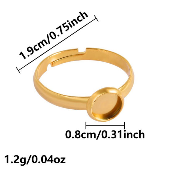 Image de 5 Pcs Bagues Ouvert Ajoustable en 304 Acier Inoxydable Revêtement sous Vide PVD Respectueux de l'Environnement Plaqué Or Véritable 18K Cabochon Rapportable (Convenable à 8mm Dia) 17mm (Taille d'US 6.5)