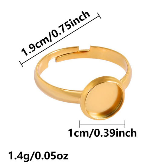 Image de 5 Pcs Bagues Ouvert Ajoustable en 304 Acier Inoxydable Revêtement sous Vide PVD Respectueux de l'Environnement Plaqué Or Véritable 18K Cabochon Rapportable (Convenable à 10mm Dia) 17mm (Taille d'US 6.5)