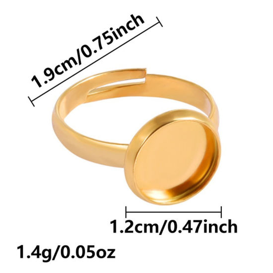 Image de 5 Pcs Bagues Ouvert Ajoustable en 304 Acier Inoxydable Revêtement sous Vide PVD Respectueux de l'Environnement Plaqué Or Véritable 18K Cabochon Rapportable (Convenable à 12mm Dia) 17mm (Taille d'US 6.5)