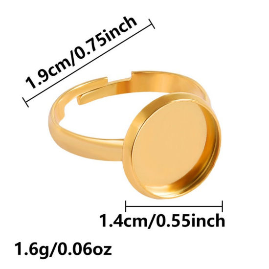 Image de 5 Pcs Bagues Ouvert Ajoustable en 304 Acier Inoxydable Revêtement sous Vide PVD Respectueux de l'Environnement Plaqué Or Véritable 18K Cabochon Rapportable (Convenable à 14mm Dia) 17mm (Taille d'US 6.5)