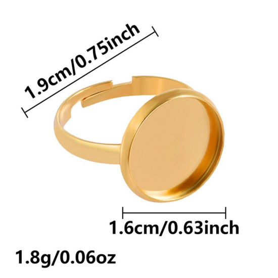 Image de 5 Pcs Bagues Ouvert Ajoustable en 304 Acier Inoxydable Revêtement sous Vide PVD Respectueux de l'Environnement Plaqué Or Véritable 18K Cabochon Rapportable (Convenable à 16mm Dia) 17mm (Taille d'US 6.5)