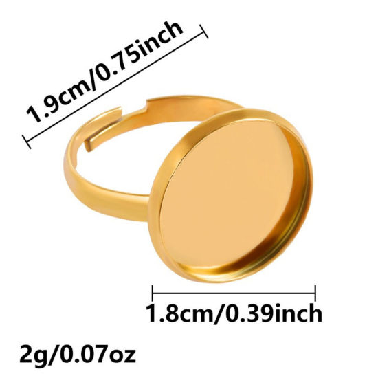 Image de 5 Pcs Bagues Ouvert Ajoustable en 304 Acier Inoxydable Revêtement sous Vide PVD Respectueux de l'Environnement Plaqué Or Véritable 18K Cabochon Rapportable (Convenable à 18mm Dia) 17mm (Taille d'US 6.5)