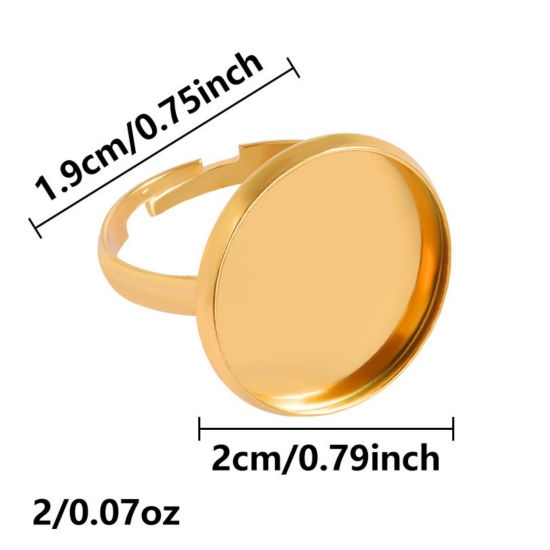 Image de 5 Pcs Bagues Ouvert Ajoustable en 304 Acier Inoxydable Revêtement sous Vide PVD Respectueux de l'Environnement Plaqué Or Véritable 18K Cabochon Rapportable (Convenable à 20mm Dia) 17mm (Taille d'US 6.5)