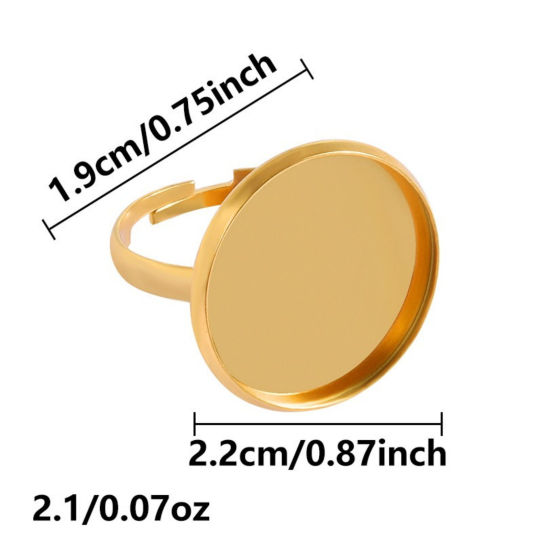 Image de 5 Pcs Bagues Ouvert Ajoustable en 304 Acier Inoxydable Revêtement sous Vide PVD Respectueux de l'Environnement Plaqué Or Véritable 18K Cabochon Rapportable (Convenable à 22mm Dia) 17mm (Taille d'US 6.5)