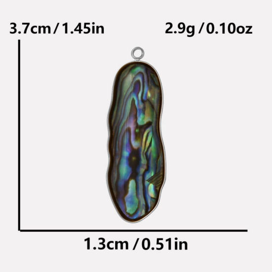 Immagine di 2 Pz Ecologico 304 Acciaio Inossidabile & Conchiglie Naturali Ciondoli Pendenti Tono Argento Ovale 3.7cm x 1.3cm