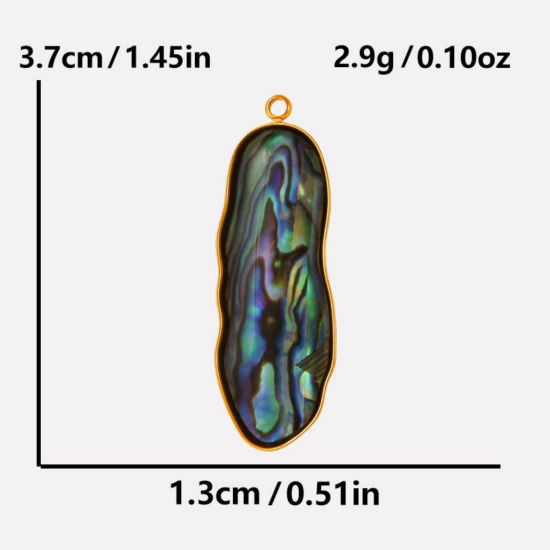 Immagine di 2 Pz Placcatura Sottovuoto PVD Ecologica 304 Acciaio Inossidabile & Conchiglie Naturali Ciondoli Pendenti Placcato Oro 18K Ovale 3.7cm x 1.3cm