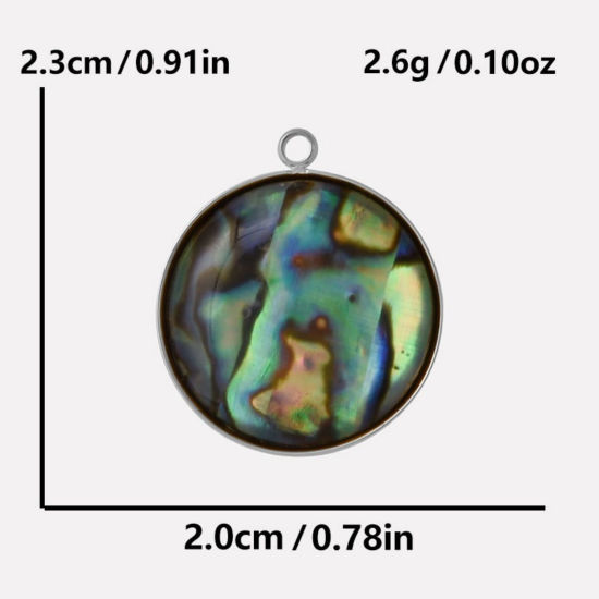 Immagine di 2 Pz Ecologico 304 Acciaio Inossidabile & Conchiglie Naturali Ciondoli Tono Argento Tondo Disco 23mm x 20mm