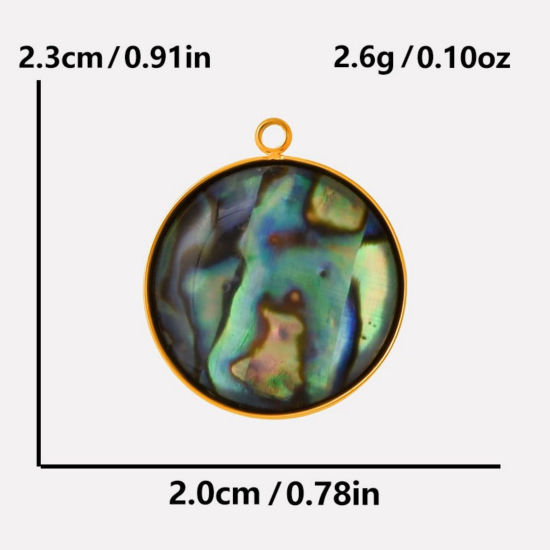 Immagine di 2 Pz Placcatura Sottovuoto PVD Ecologica 304 Acciaio Inossidabile & Conchiglie Naturali Ciondoli Placcato Oro 18K Tondo Disco 23mm x 20mm