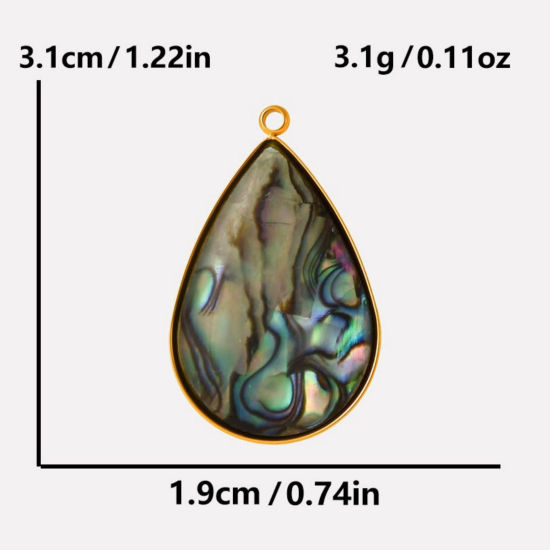 Immagine di 2 Pz Placcatura Sottovuoto PVD Ecologica 304 Acciaio Inossidabile & Conchiglie Naturali Ciondoli Pendenti Placcato Oro 18K Goccia 3.1cm x 1.9cm