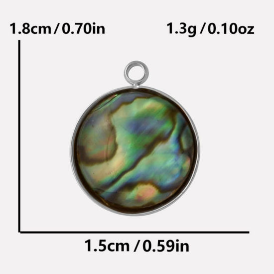 Immagine di 2 Pz Ecologico 304 Acciaio Inossidabile & Conchiglie Naturali Ciondoli Tono Argento Tondo Disco 18mm x 15mm