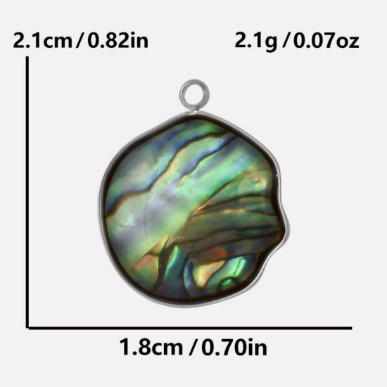 Immagine di 2 Pz Ecologico 304 Acciaio Inossidabile & Conchiglie Naturali Ciondoli Tono Argento Tondo 21mm x 18mm