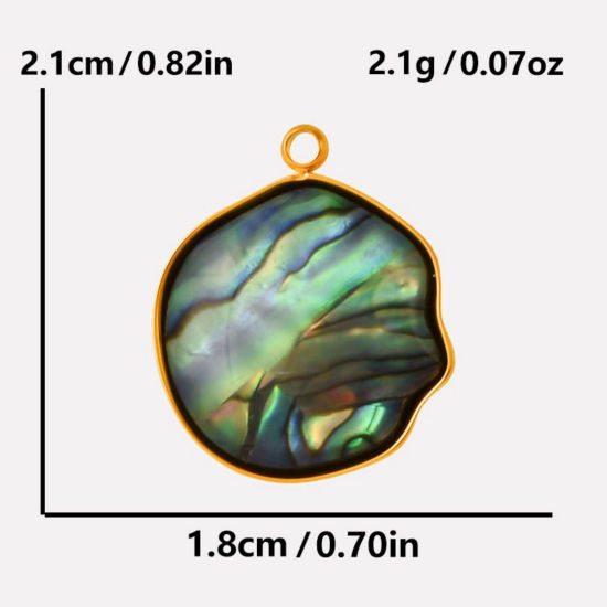 Immagine di 2 Pz Placcatura Sottovuoto PVD Ecologica 304 Acciaio Inossidabile & Conchiglie Naturali Ciondoli Placcato Oro 18K Tondo 21mm x 18mm