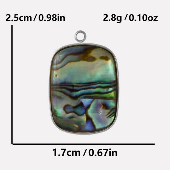Immagine di 2 Pz Ecologico 304 Acciaio Inossidabile & Conchiglie Naturali Ciondoli Tono Argento Rettangolo 25mm x 17mm