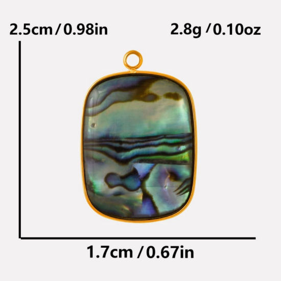 Immagine di 2 Pz Placcatura Sottovuoto PVD Ecologica 304 Acciaio Inossidabile & Conchiglie Naturali Ciondoli Placcato Oro 18K Rettangolo 25mm x 17mm