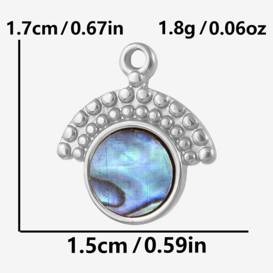 Image de 2 Pcs Breloques en 304 Acier Inoxydable & Coquille Naturelle Respectueux de la Nature Argent Mat Eventail 17mm x 15mm