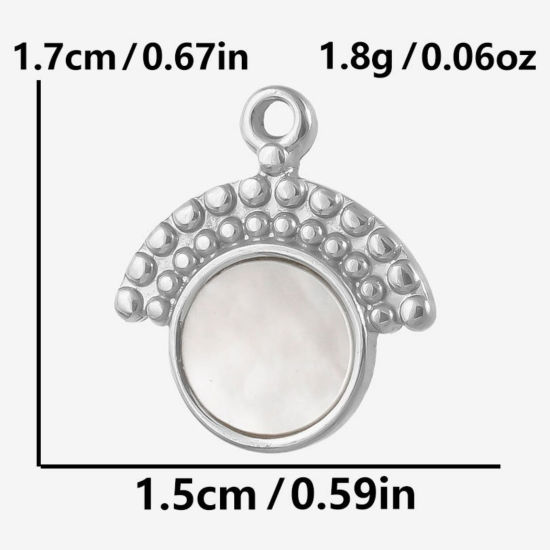 Image de 2 Pcs Breloques en 304 Acier Inoxydable & Coquille Naturelle Respectueux de la Nature Argent Mat Eventail 17mm x 15mm