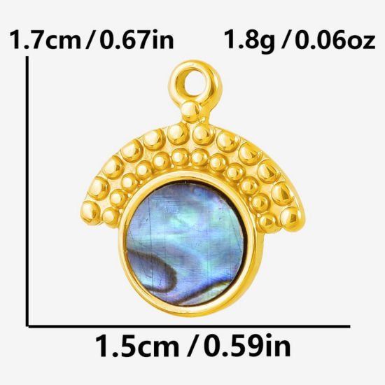 Image de 2 Pcs Breloques en 304 Acier Inoxydable & Coquille Naturelle Revêtement sous Vide PVD Respectueux de l'Environnement Plaqué Or 18K Eventail 17mm x 15mm
