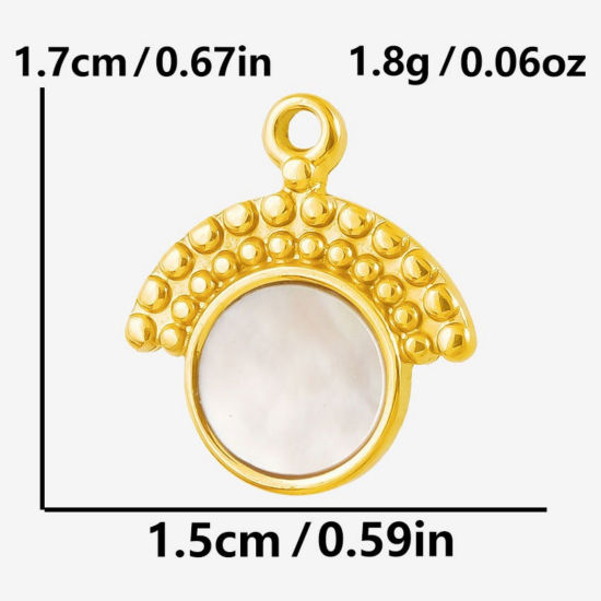 Image de 2 Pcs Breloques en 304 Acier Inoxydable & Coquille Naturelle Revêtement sous Vide PVD Respectueux de l'Environnement Plaqué Or 18K Eventail 17mm x 15mm