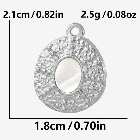 2 個 エコフレンドリー 304ステンレス鋼 & 天然シェル チャーム シルバートーン 楕円形 21mm x 18mm、 の画像