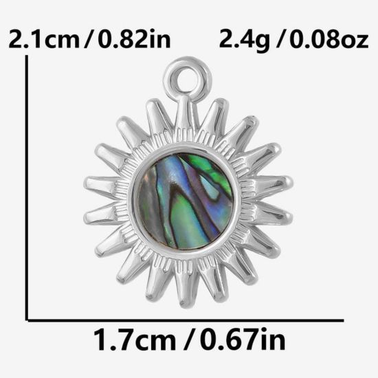 Immagine di 2 Pz Ecologico 304 Acciaio Inossidabile & Conchiglie Naturali Ciondoli Tono Argento Sole 21mm x 17mm