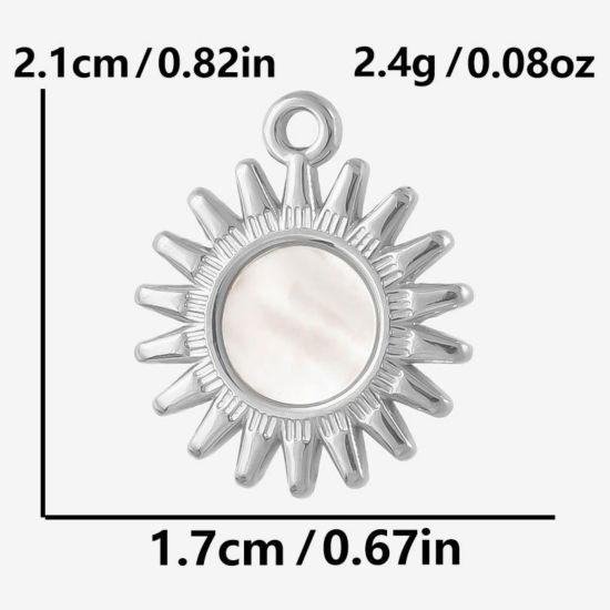 Immagine di 2 Pz Ecologico 304 Acciaio Inossidabile & Conchiglie Naturali Ciondoli Tono Argento Sole 21mm x 17mm