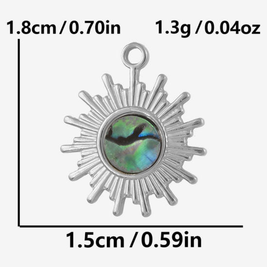 Immagine di 2 Pz Ecologico 304 Acciaio Inossidabile & Conchiglie Naturali Ciondoli Tono Argento Sole 18mm x 15mm