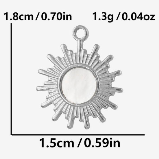 Immagine di 2 Pz Ecologico 304 Acciaio Inossidabile & Conchiglie Naturali Ciondoli Tono Argento Sole 18mm x 15mm