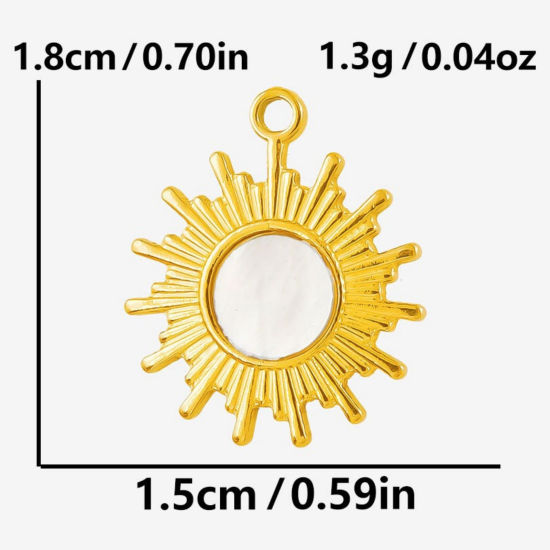Immagine di 2 Pz Placcatura Sottovuoto PVD Ecologica 304 Acciaio Inossidabile & Conchiglie Naturali Ciondoli Placcato Oro 18K Sole 18mm x 15mm