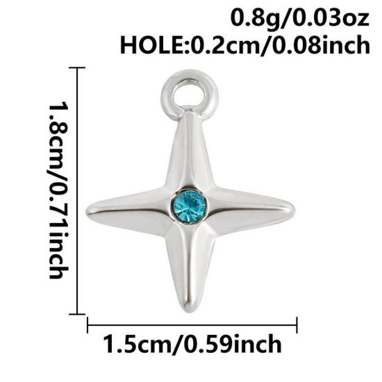 Immagine di 3 Pz Ecologico 304 Acciaio Inossidabile Ciondoli Tono Argento Stella Blu Strass 18mm x 15mm