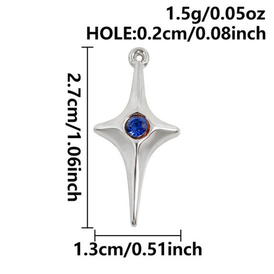 Immagine di 3 Pz Ecologico 304 Acciaio Inossidabile Ciondoli Tono Argento Stella Blu Strass 27mm x 13mm